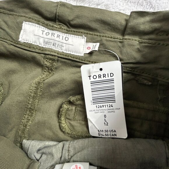 Torrid First at Fit Womens Olive Paperbag Canvas Crop Pants Size 0 Stretch New - Picture 3 of 10